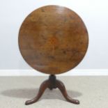 A 19th century oak tilt-top tripod Table, circular top with inlaid design of a flower, W 72.5 cm x H