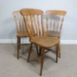 Three antique provincial ash and elm Kitchen Chairs, W 45 cm x H 88 cm x D 41 cm(3)