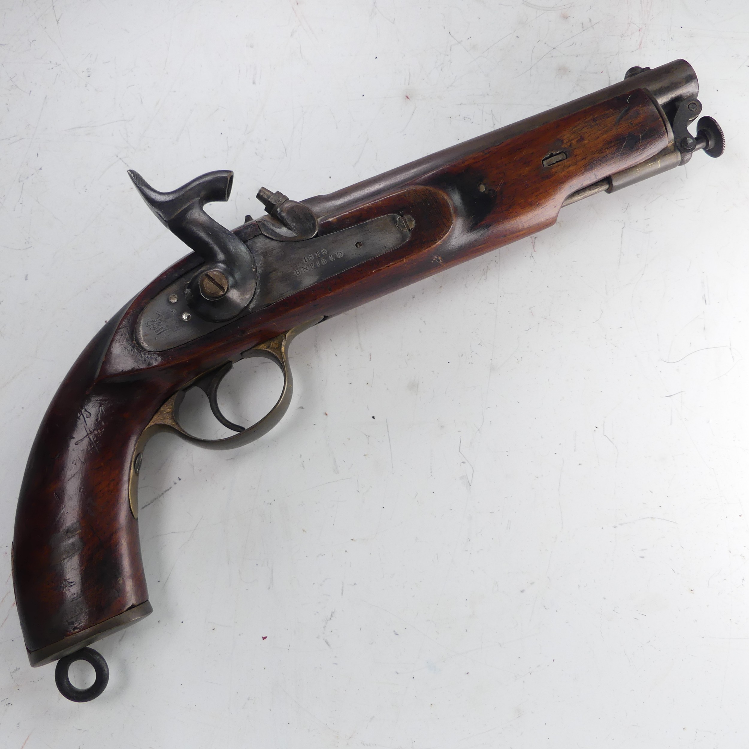 A 19th century 'Enfield' percussion cap service Pistol, with walnut stock, 8 inch steel barrel,