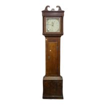 An antique mahogany 30-hour longcase Clock, one weight movement striking on bell, 11 inch painted