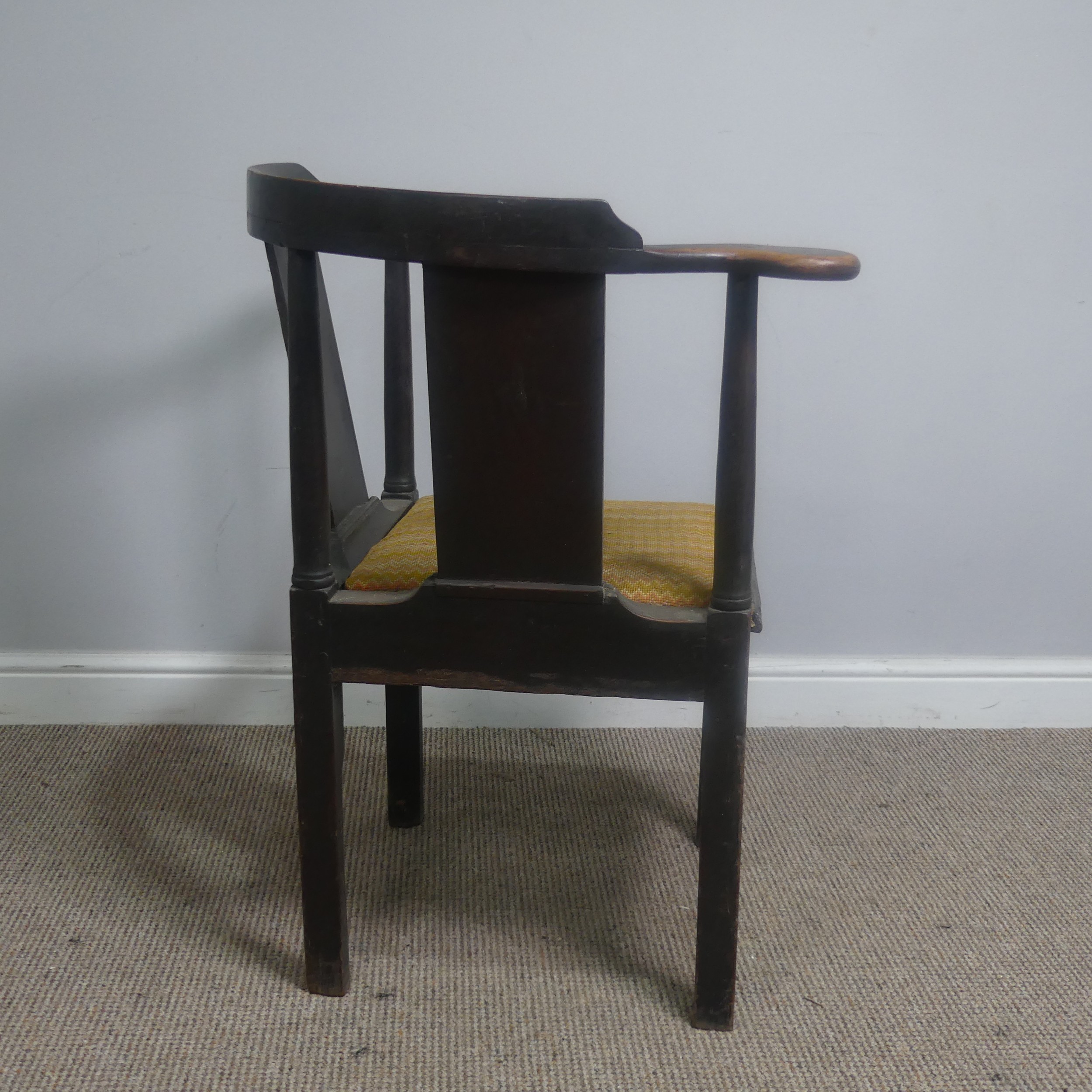 A Georgian mahogany corner elbow Chair, raised on square supports, W 76 cm x H 83.5 cm x D 62 cm. - Image 3 of 7