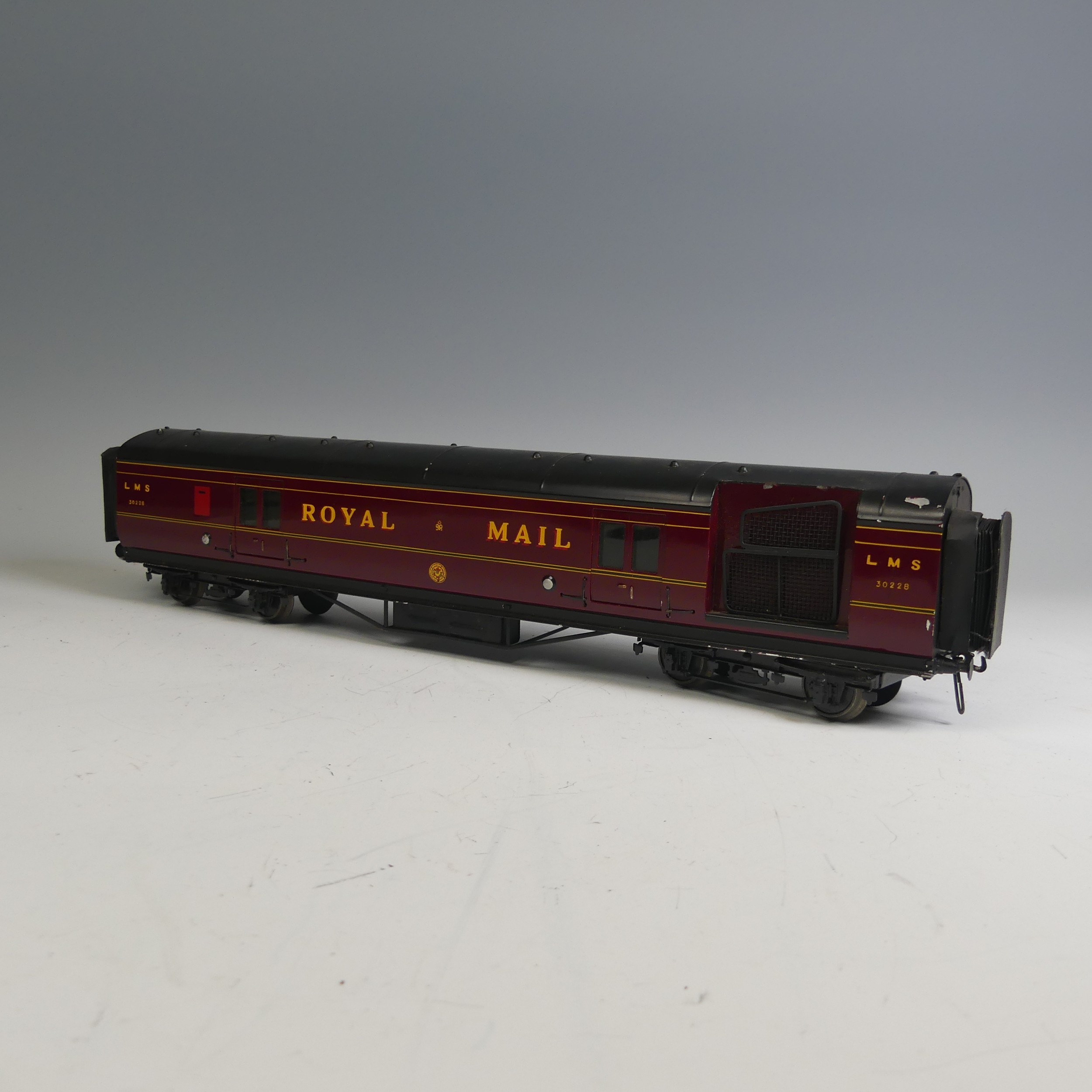 Exley ‘0’ gauge LMS Royal Mail Coach, in LMS maroon with yellow lettering, No. 30228.