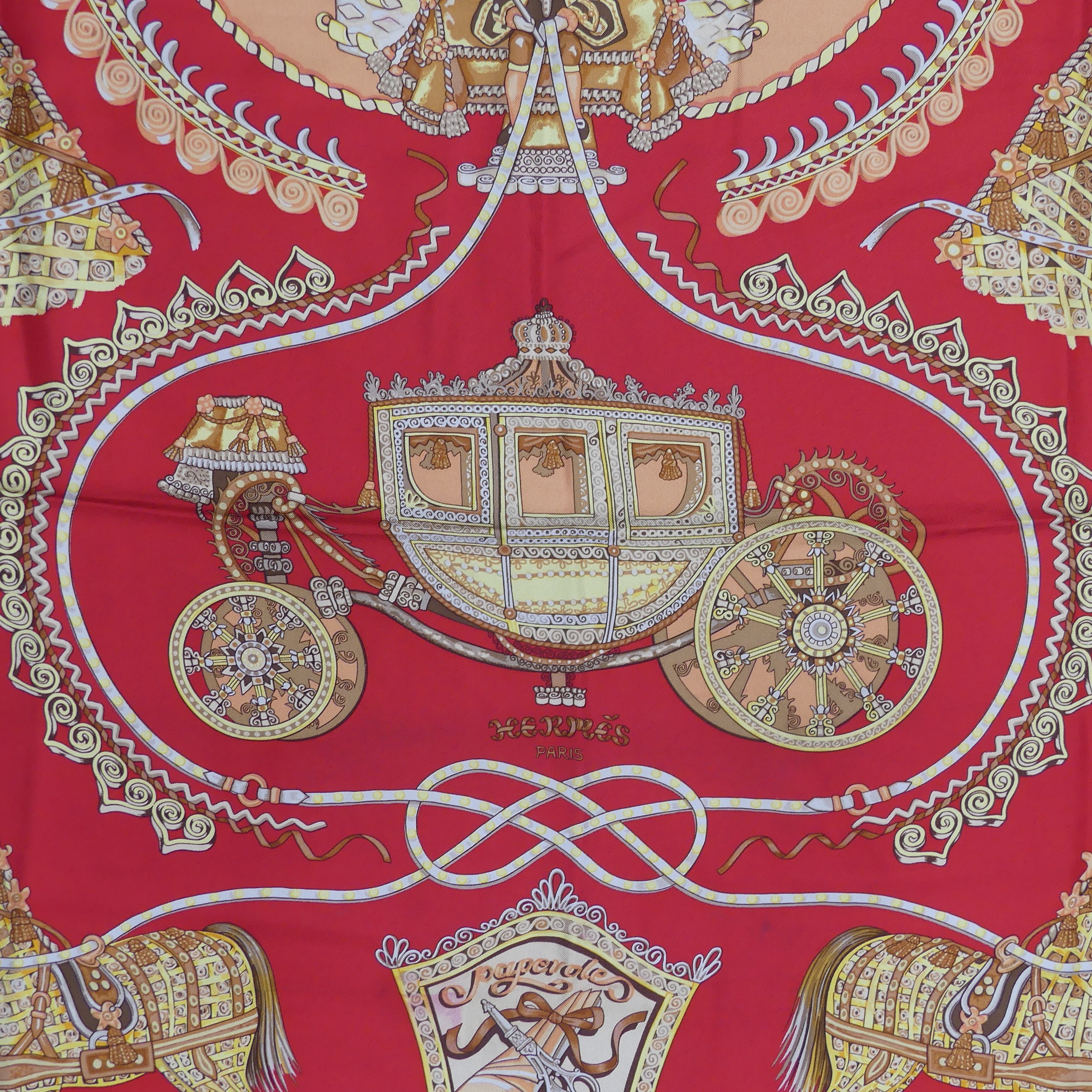 A Hermès silk twill scarf: 'Paperoles', designed by Claudia Stuhlhofer-Mayr, on red ground, hand - Image 3 of 3