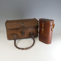A WW2 leather military tool Bag / mechanics Box, stamped to the top with 'W D' and the military