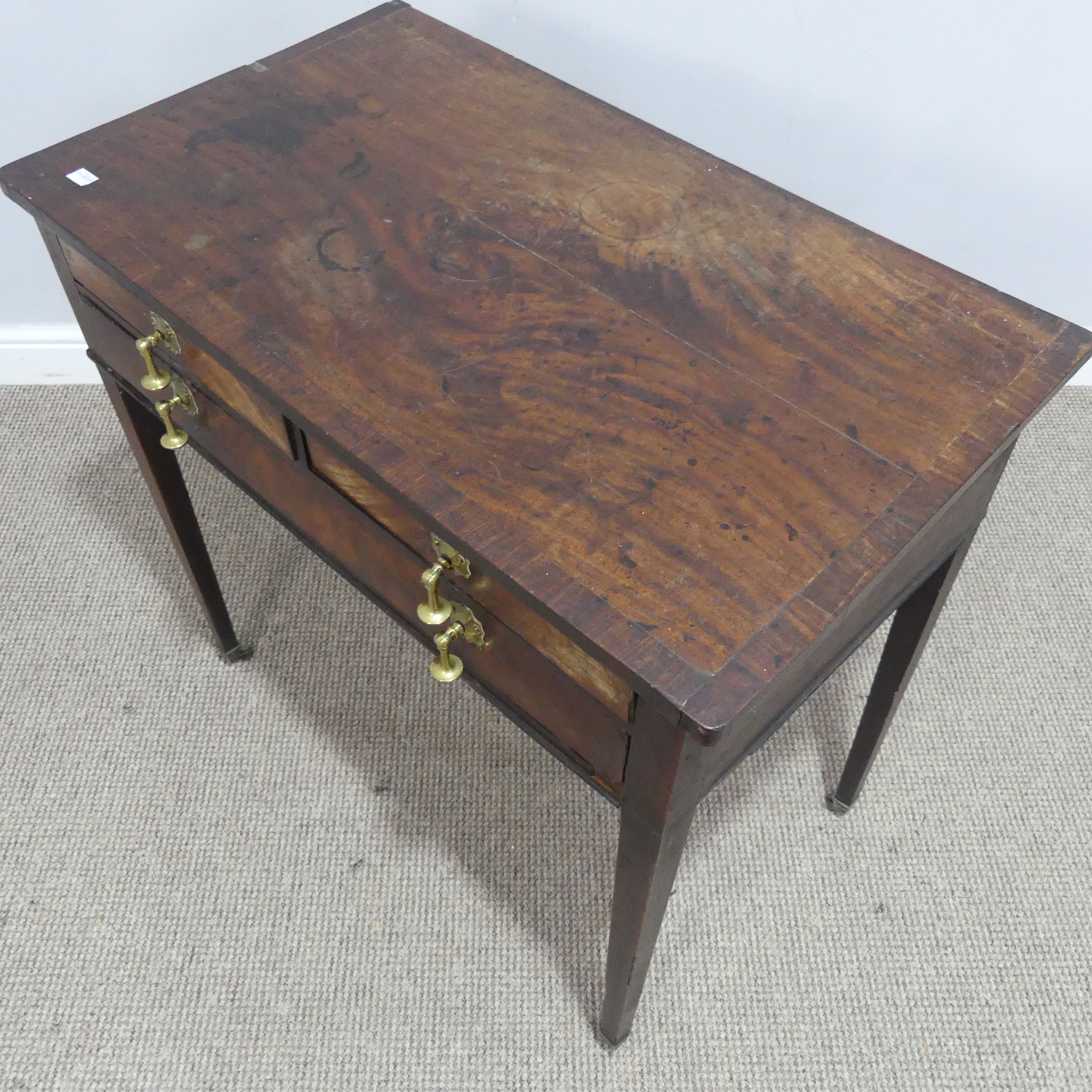 A Georgian mahogany side Table, banded top over two short drawers and one long drawer, raised on - Image 5 of 5