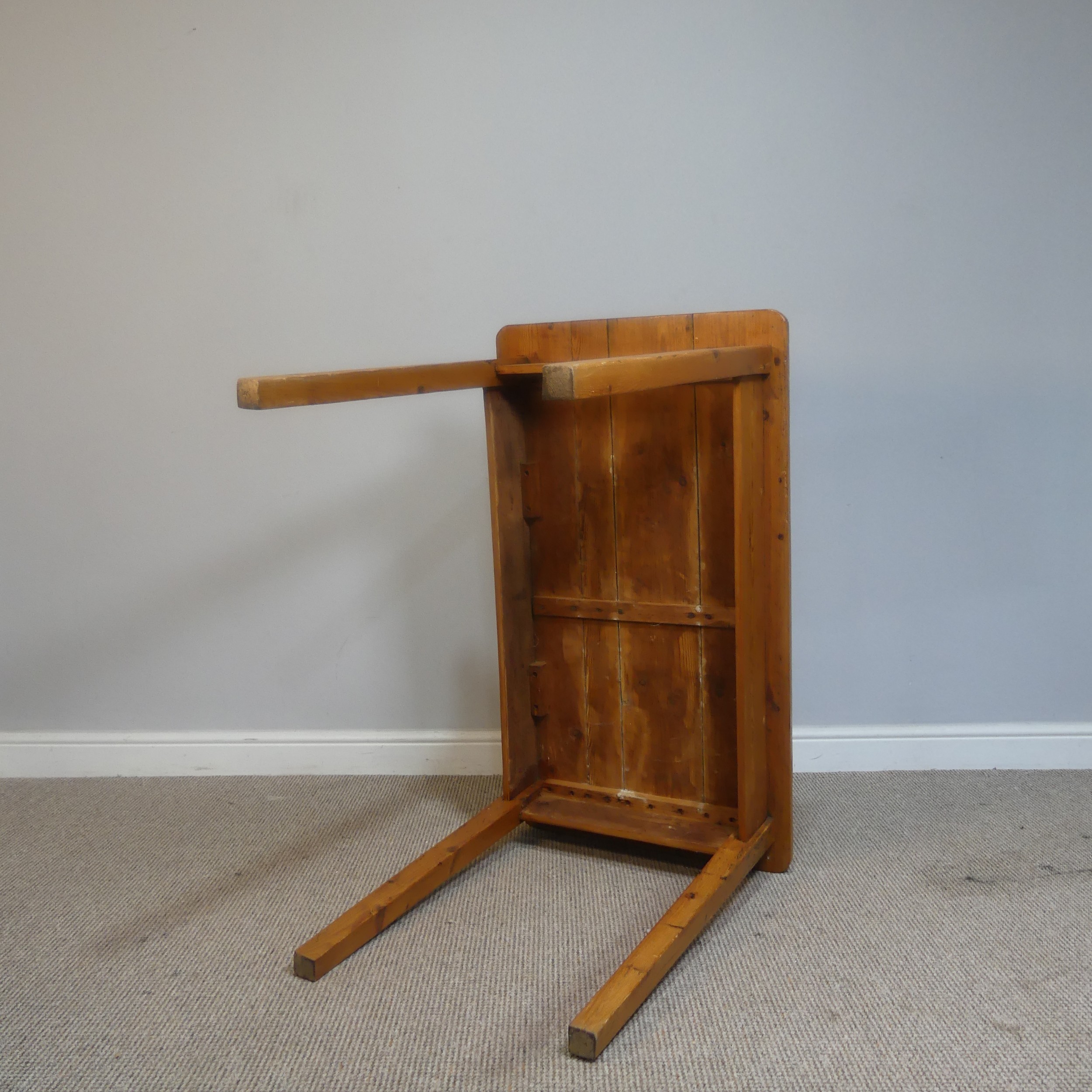 A small antique stained pine side Table, in the style of a kitchen Table, rectangular top raised - Image 7 of 8