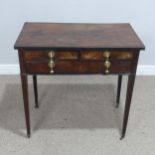 A Georgian mahogany side Table, banded top over two short drawers and one long drawer, raised on