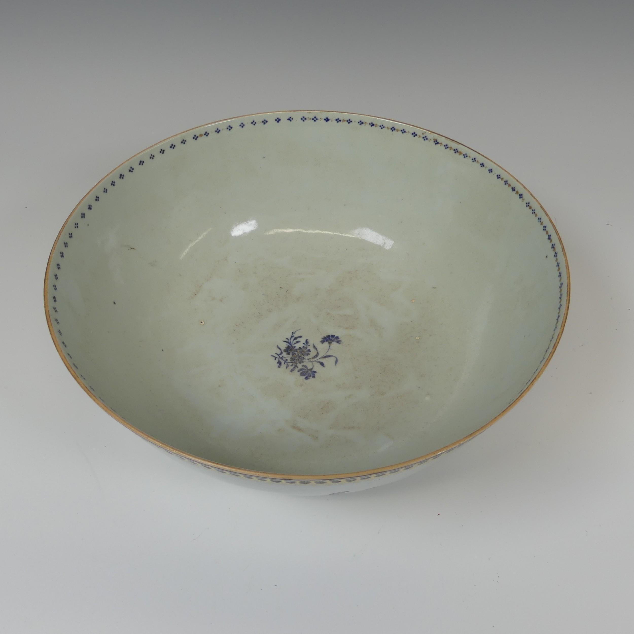 A 19thC Chinese export porcelain Punch Bowl, the rim with gilt and cobalt blue scale decoration, the - Image 2 of 4