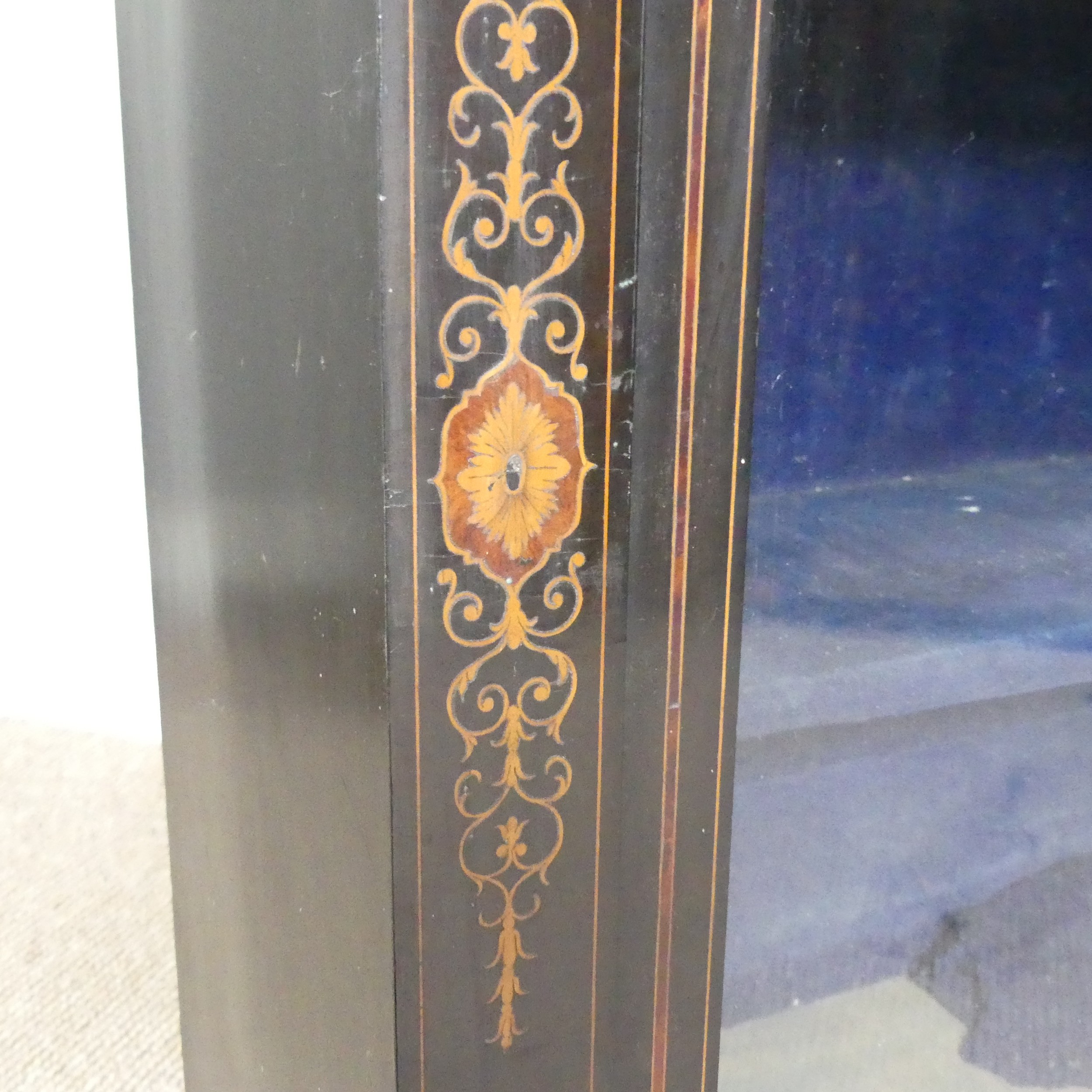 A Victorian ebonised and marquetry glazed Pier Cabinet, top over inlaid frieze and glazed cupboard - Image 6 of 7