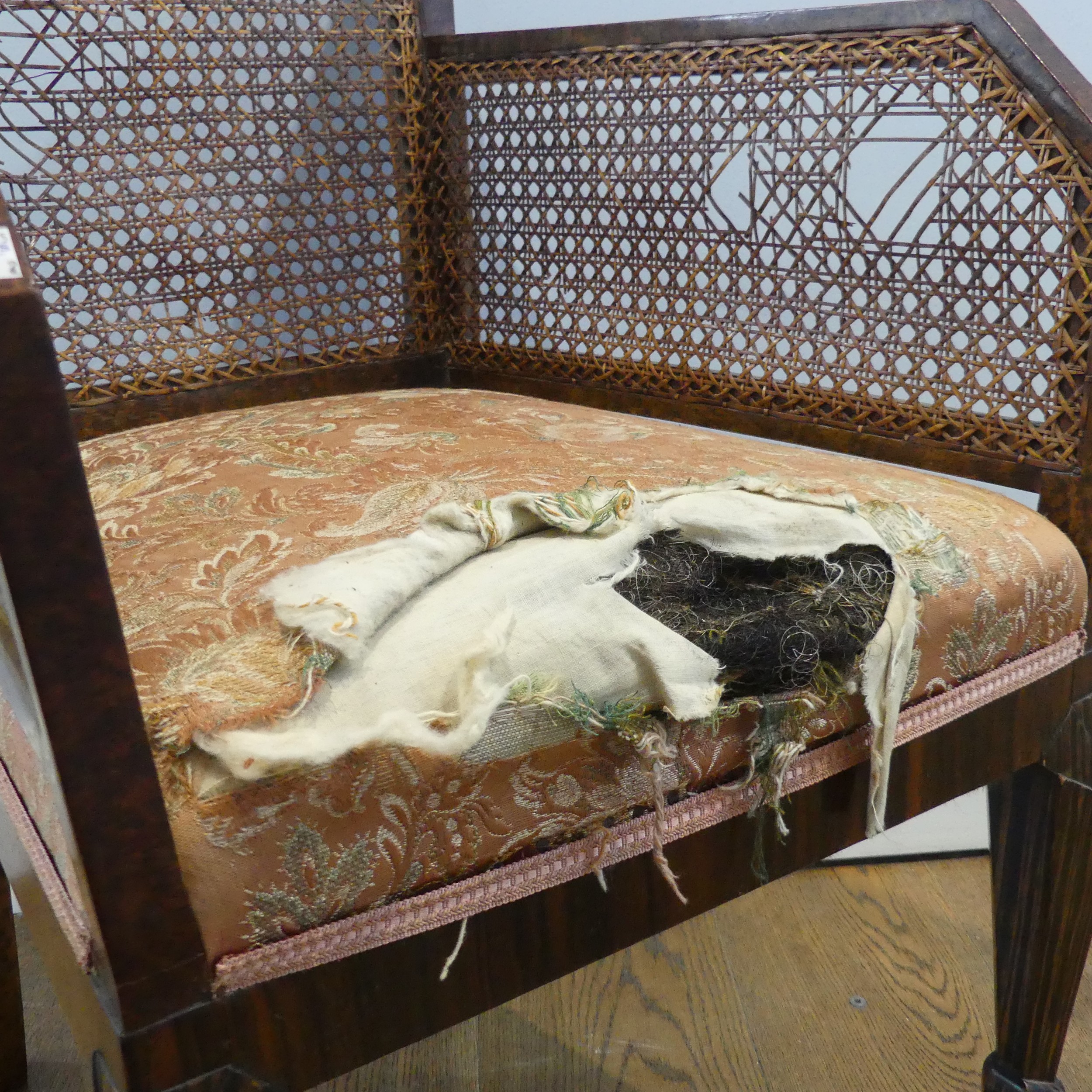 An unusual Library style Armchair, with caned backrest and armrests, above upholstered seat, note - Image 2 of 4