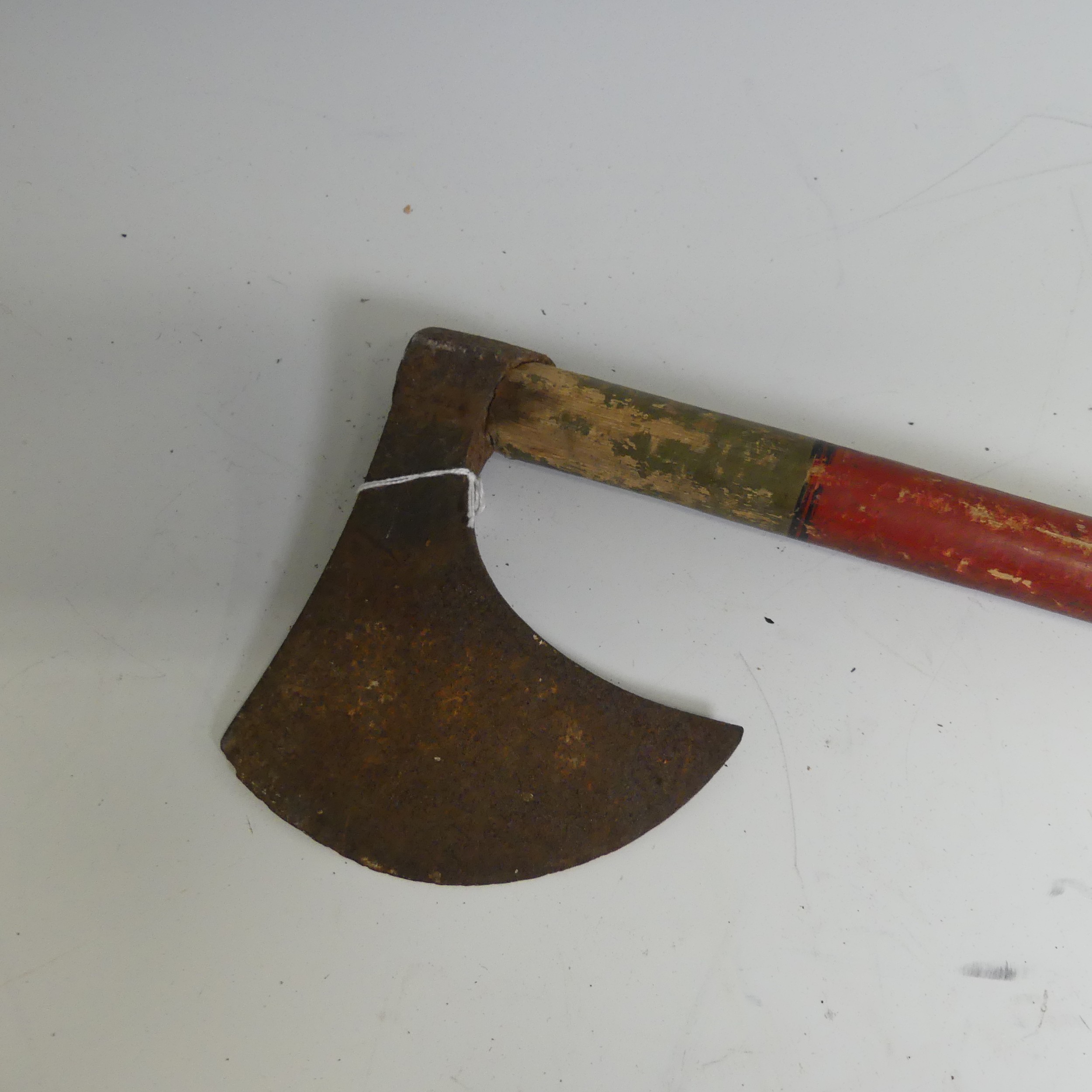 An Anglo-Indian style Axe, with shaped head on painted shaft, L 96 cm, together with a Gurkha Knife, - Image 4 of 6