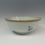 A 19thC Chinese export porcelain Punch Bowl, the rim with gilt and cobalt blue scale decoration, the