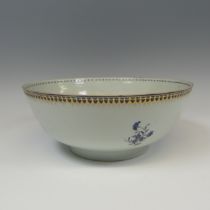A 19thC Chinese export porcelain Punch Bowl, the rim with gilt and cobalt blue scale decoration, the