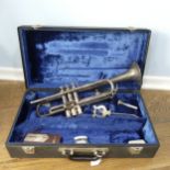 A 'B & M, Champion' silver plated Trumpet, with mouthpiece and stamped 'D123', in fitted hard