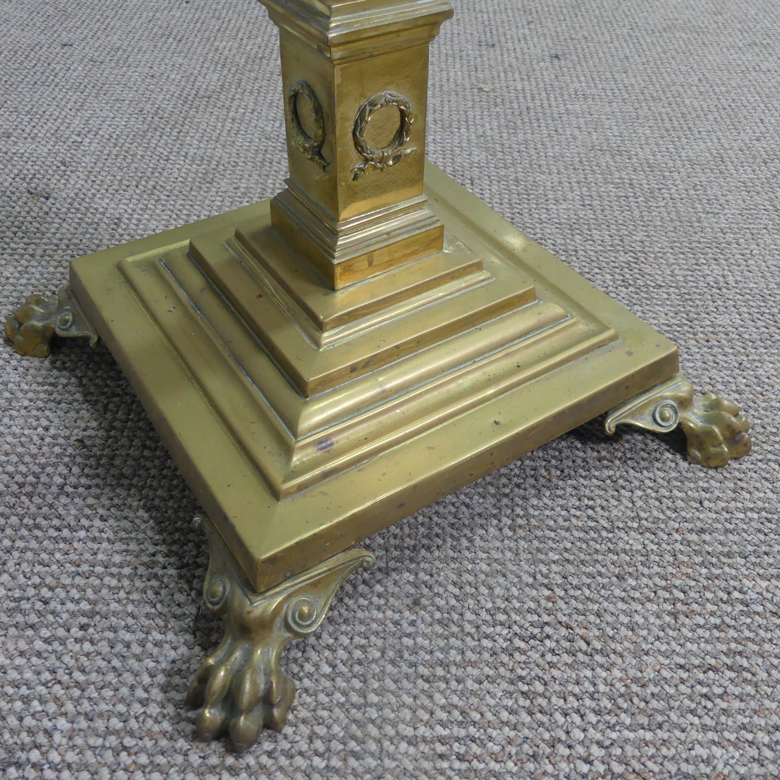 An antique brass standard Lamp, electrified, with corinthian column raised on stepped base and - Image 3 of 3