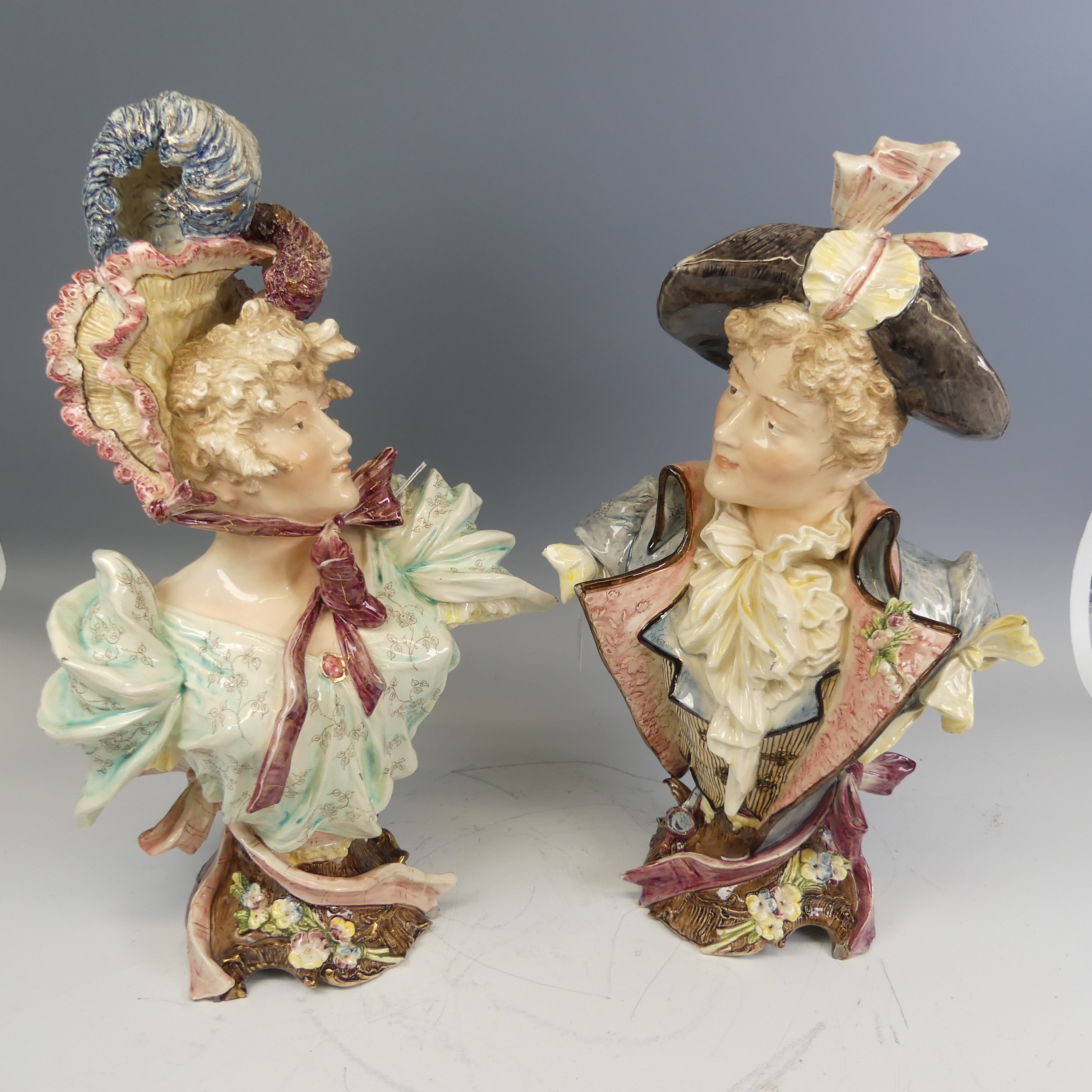 A pair of large late 19th / early 20th century German continental porcelain Busts, modelled as a boy - Image 2 of 7