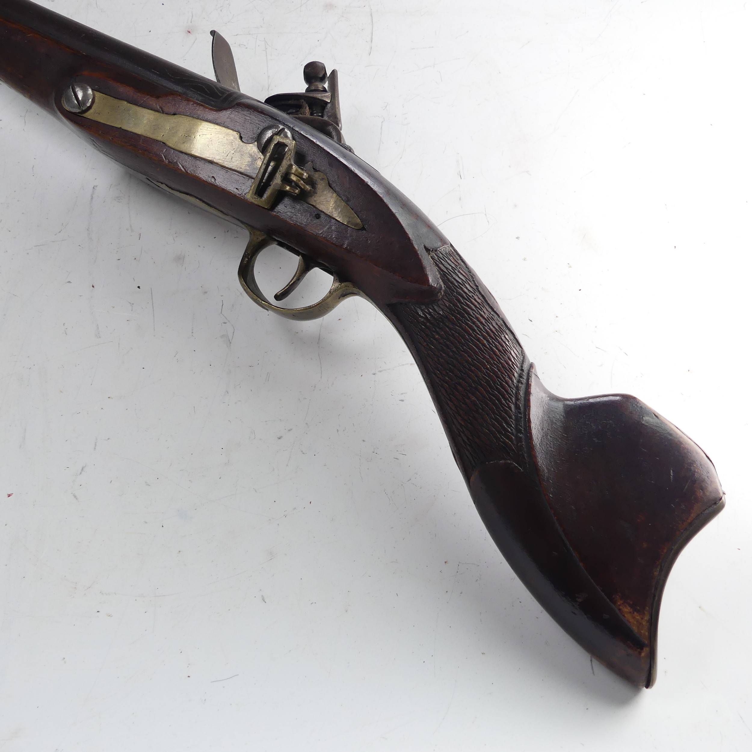 A 19th century flintlock 'knee' Blunderbuss, 11 inch engraved steel barrel flared to the muzzle, - Image 2 of 12