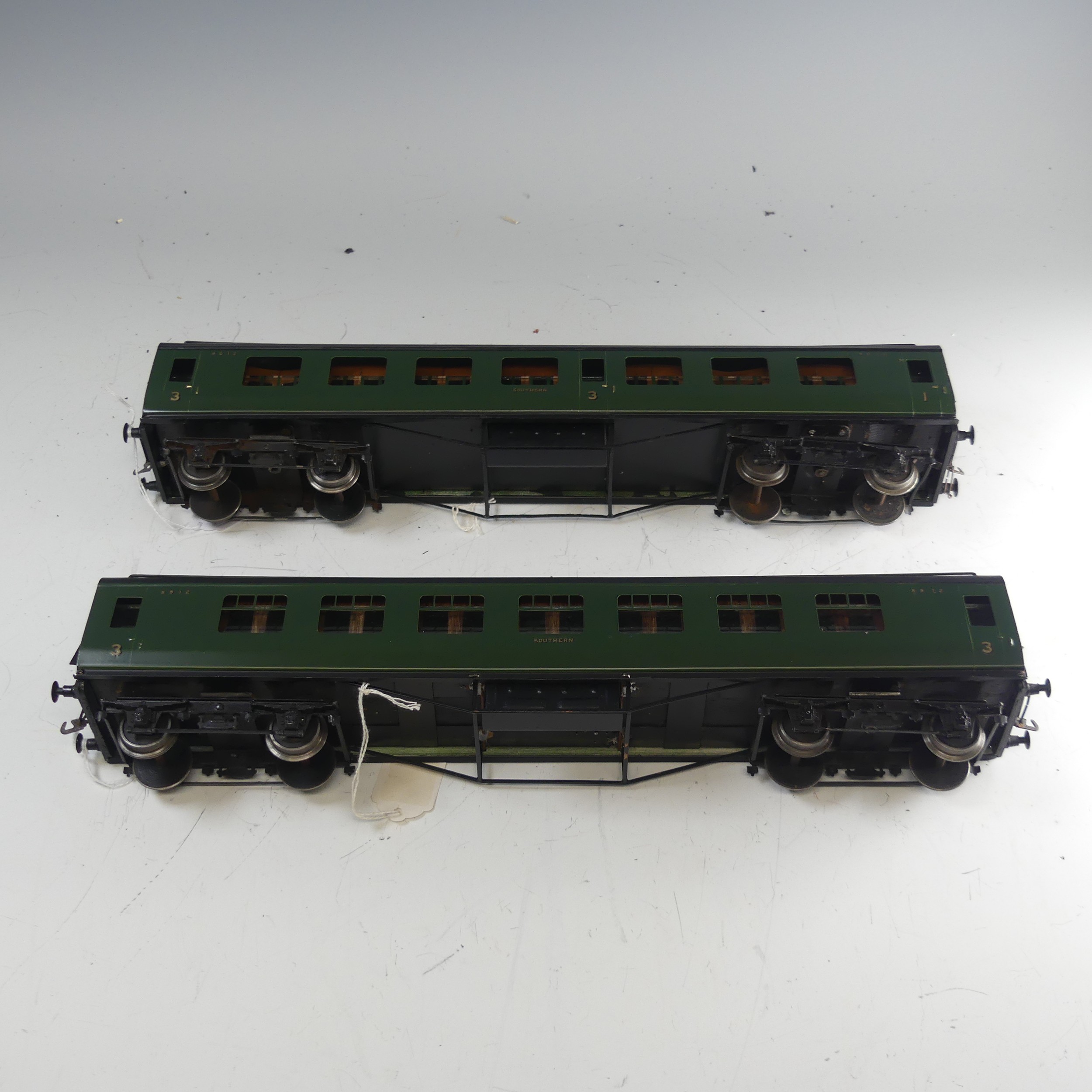 Two Exley ‘0’ gauge SR Coaches, green with yellow lettering: 1st/3rd Passenger Coach No.9012, and - Image 3 of 4