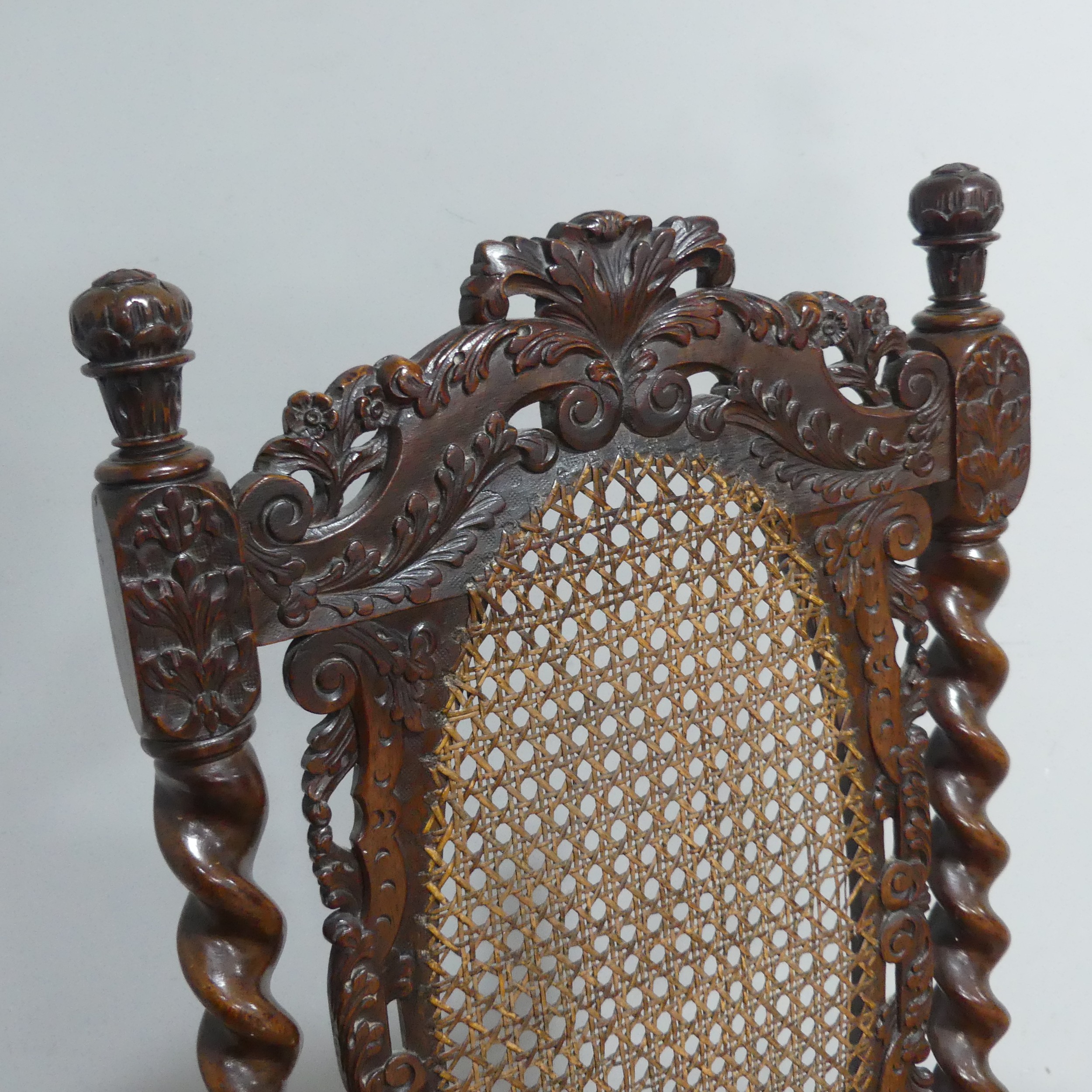 A Victorian carved oak and caned hall Chair, W 51 cm x H 120 cm x D 40 cm, together with a Victorian - Image 2 of 5