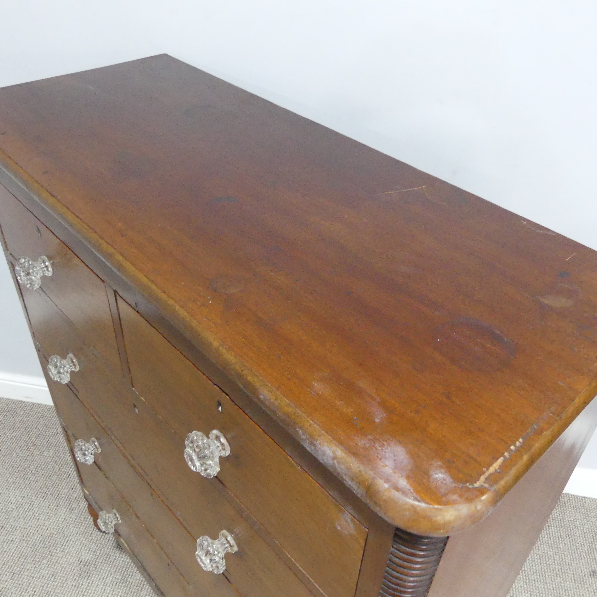 A Victorian stained pine and mahogany Chest of Drawers, with original glass handles, W 101 cm x H - Image 4 of 7