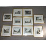A collection of ten framed hand coloured collegiate Prints, after W. Westall and A. Pugin, including