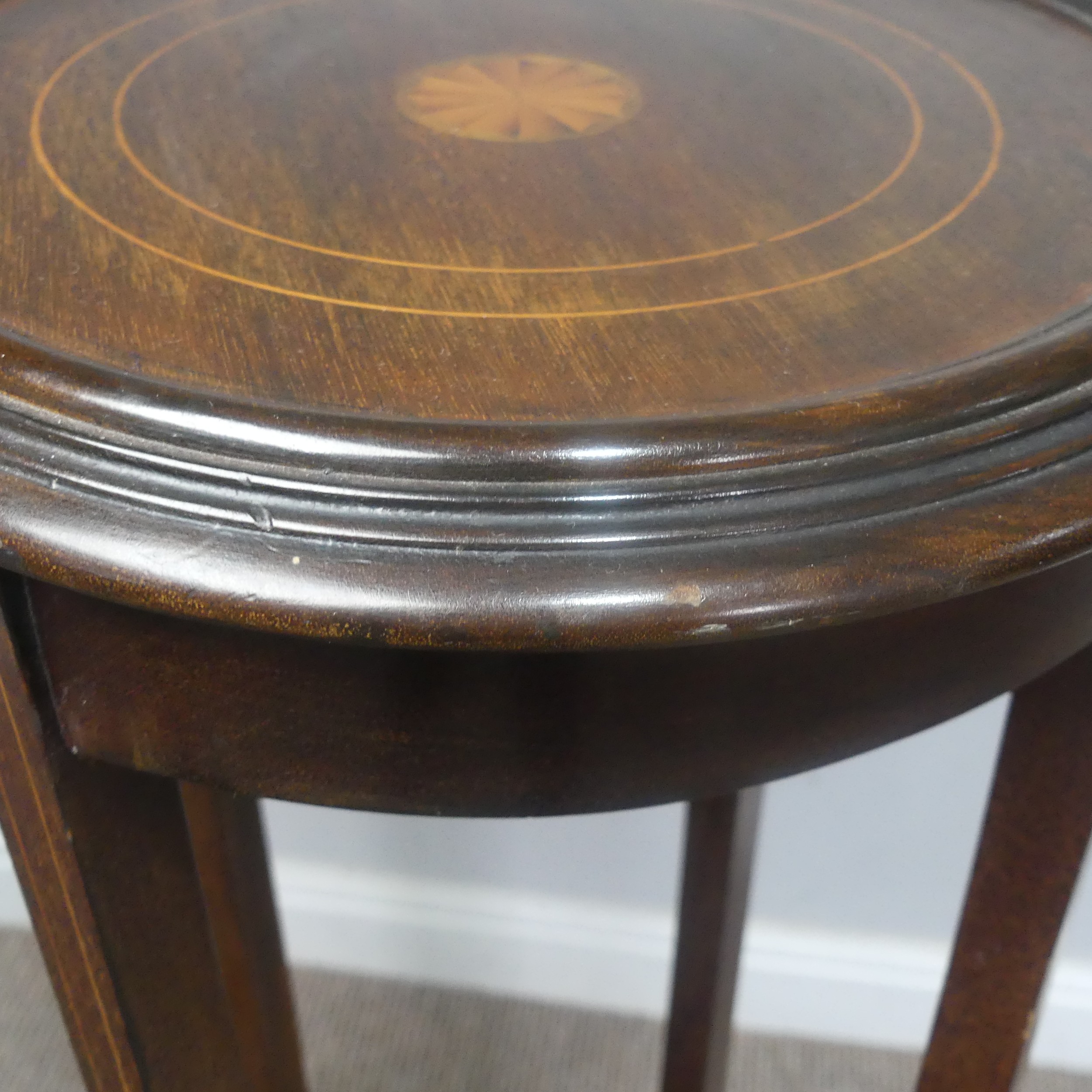 An Edwardian mahogany and inlaid Plant Stand, of circular form, H 99 cm, together with a woven - Image 7 of 7