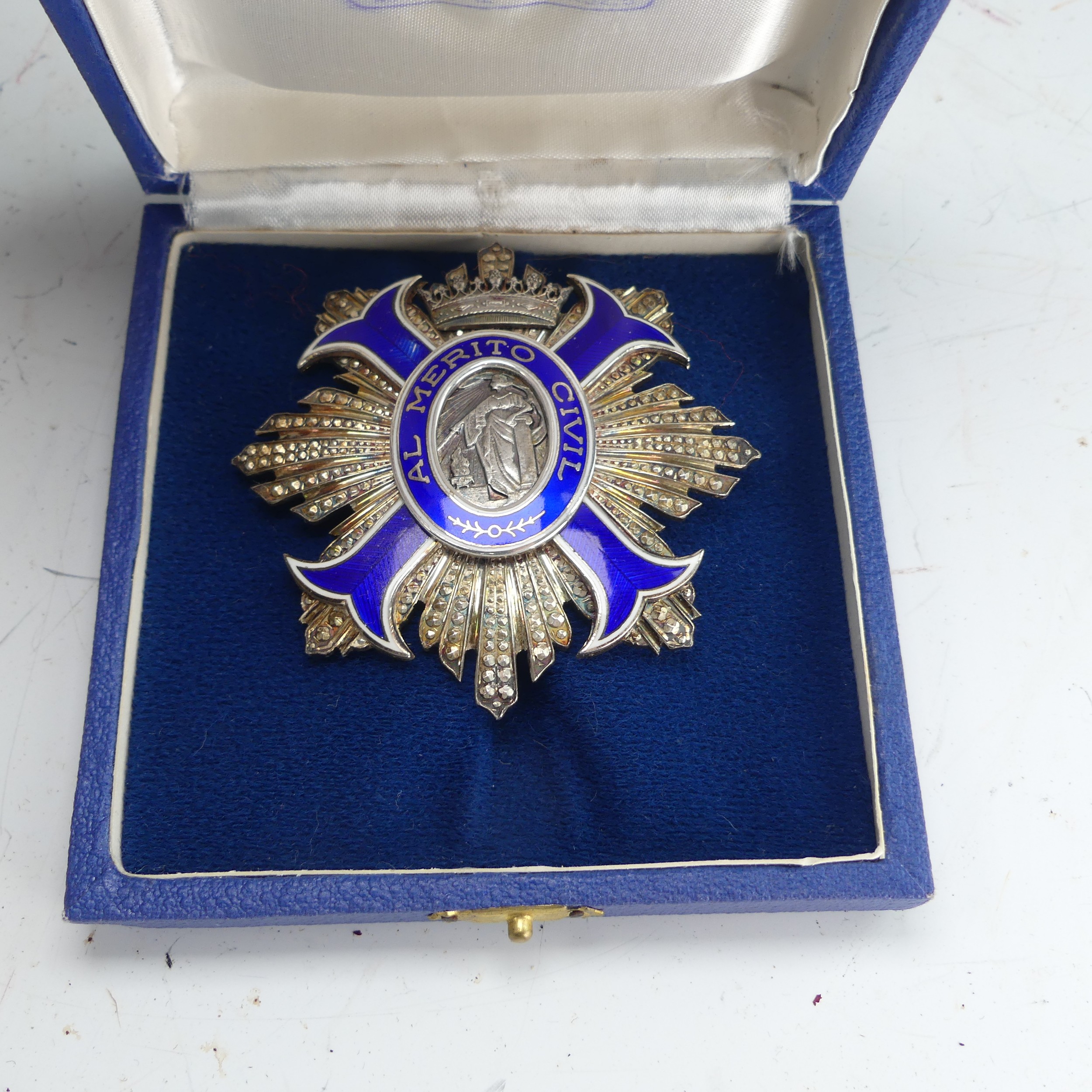 Spain, Franco Period, Order of Civil Merit, Commander's Star, silver and blue enamel, in case as - Image 2 of 6