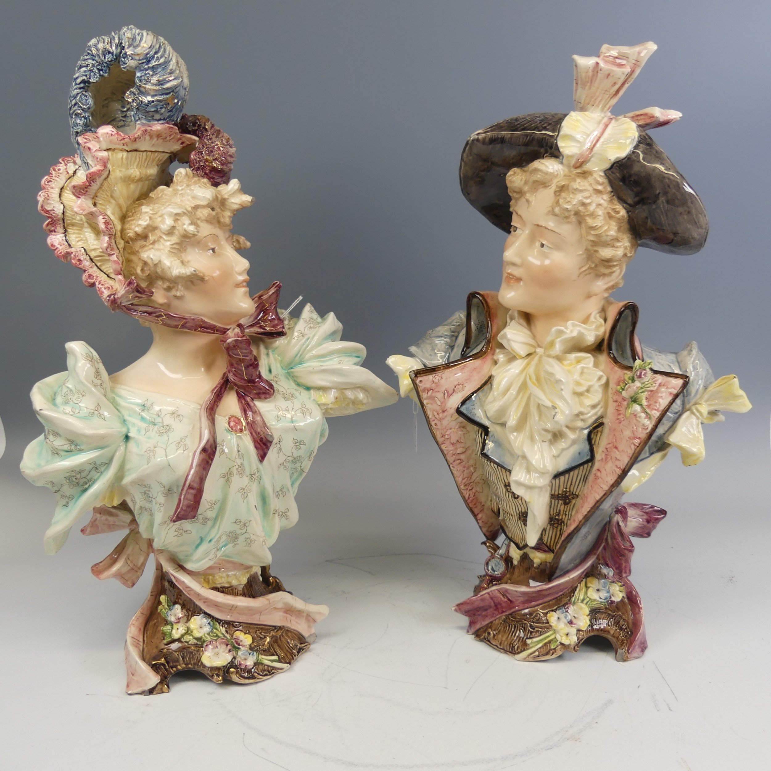 A pair of large late 19th / early 20th century German continental porcelain Busts, modelled as a boy - Image 4 of 7