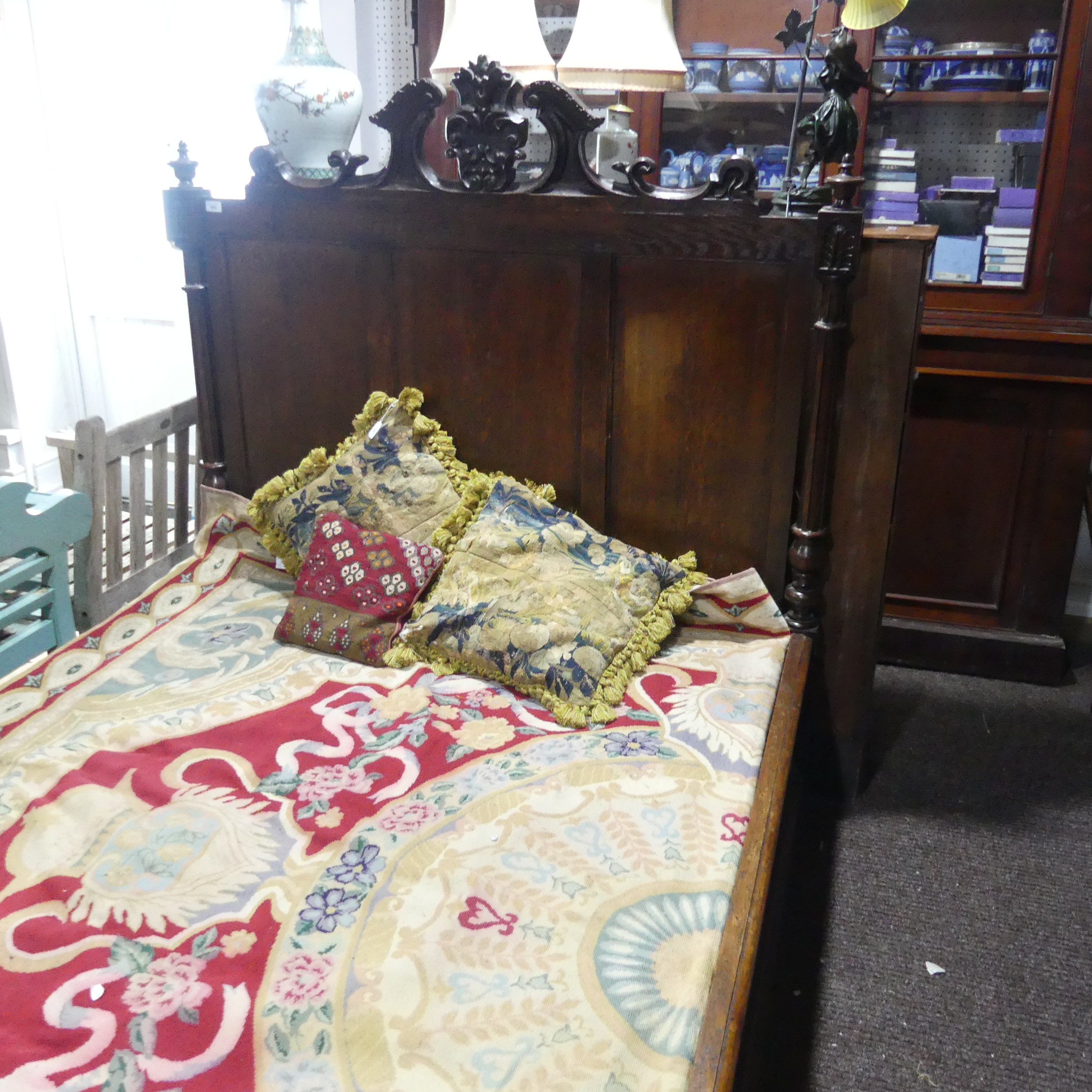 An antique carved oak framed double Bed, formed of 17th century and later oak carved panels, with - Image 3 of 12