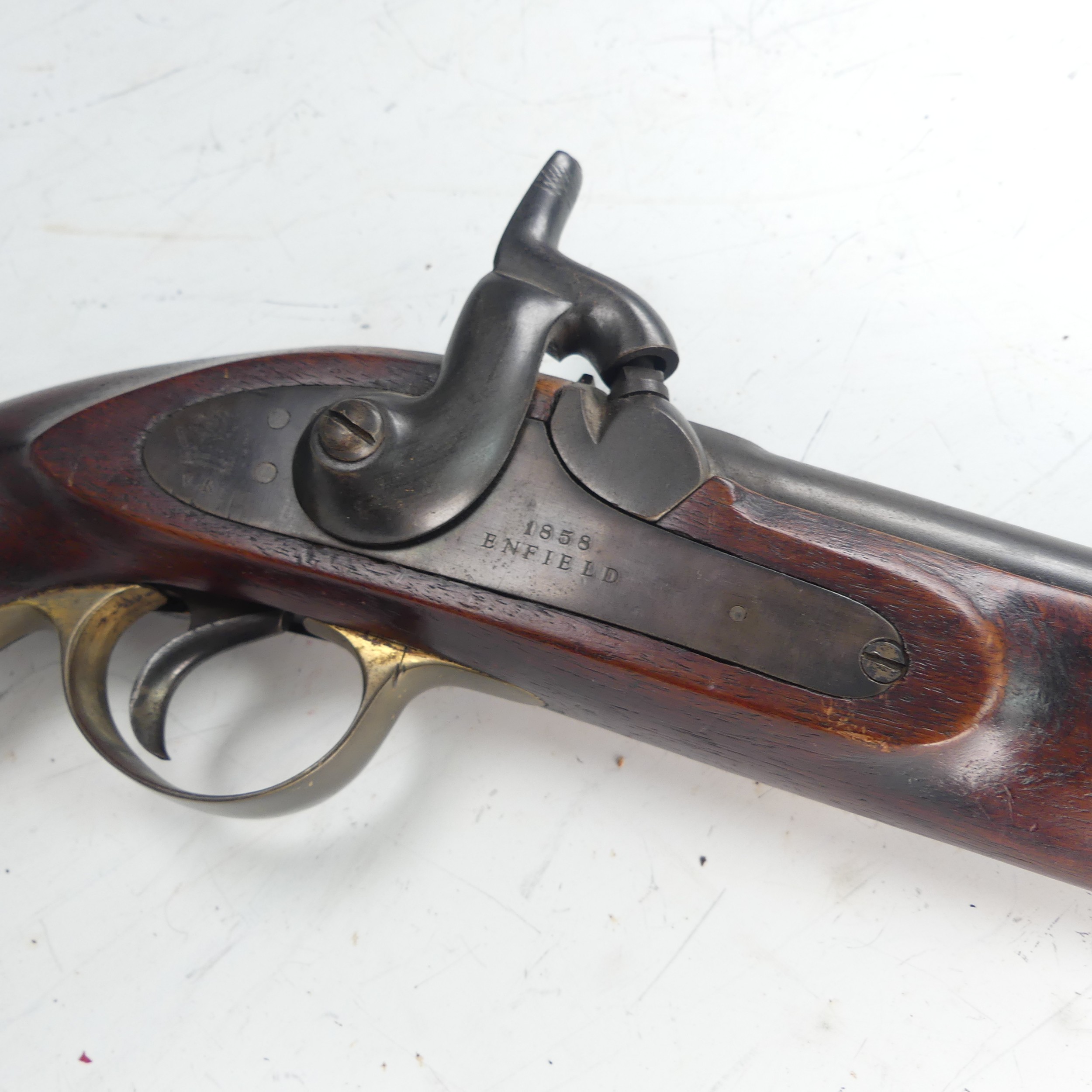 A 19th century 'Enfield' percussion cap service Pistol, with walnut stock, 8 inch steel barrel, - Image 5 of 7