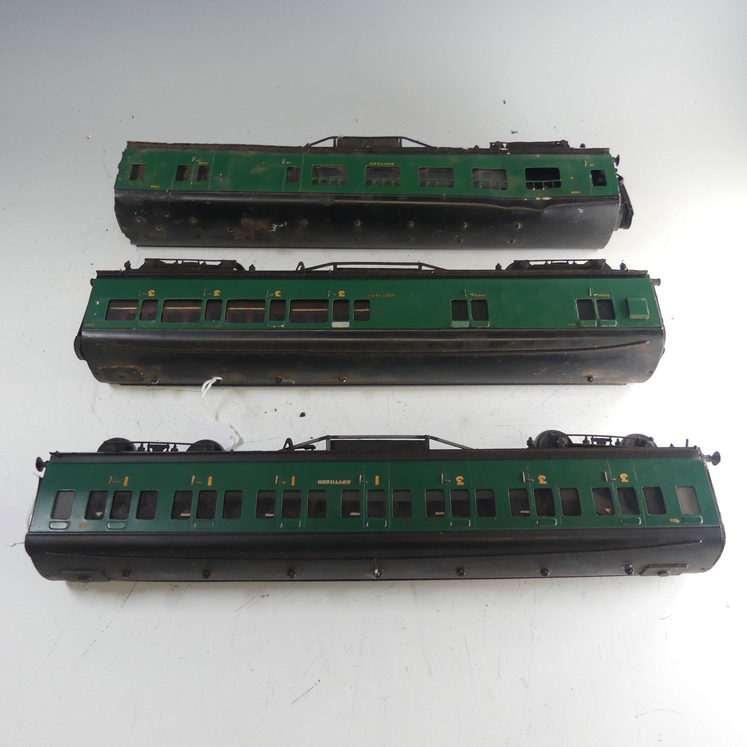 Two Exley ‘0’ gauge SR Coaches, green with yellow lettering, repainted, together with two Exley ' - Image 7 of 11