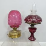 Two Cranberry Glass oil lamps, now converted to electricity(2)