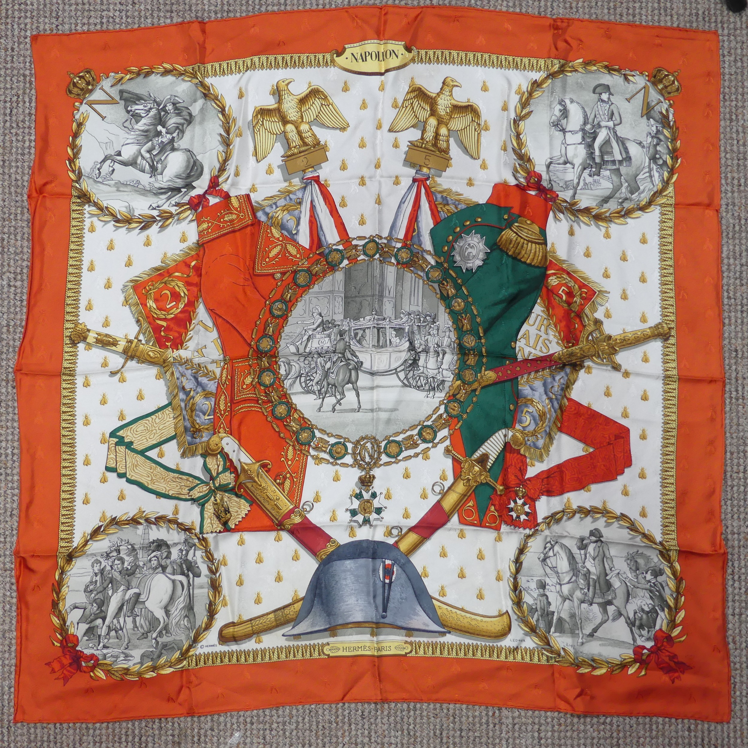 A Hermès jacquard silk scarf: 'Napoleon', designed by Philippe Ledoux, first issued in 1963,