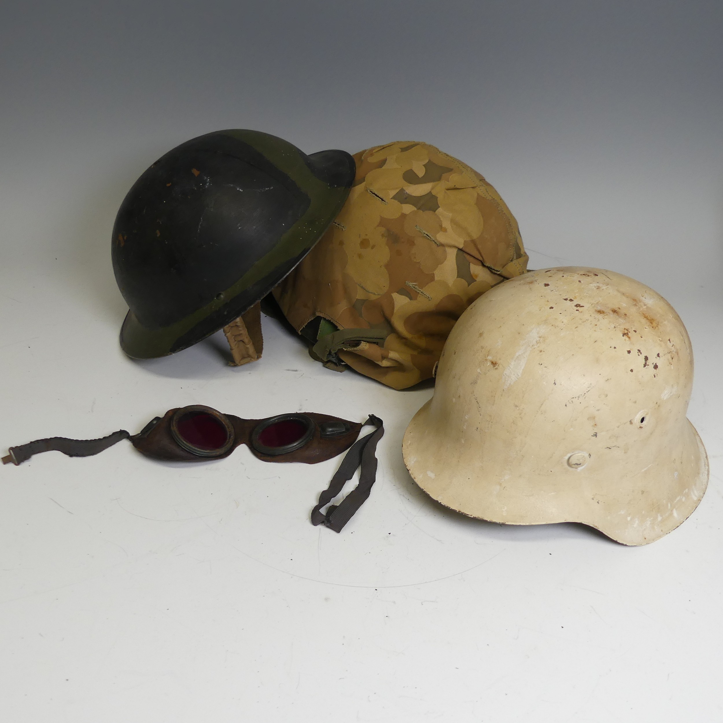 A group of six WW2 period and later military Helmets, including ;  A US 1970s helmet headband - Image 3 of 13