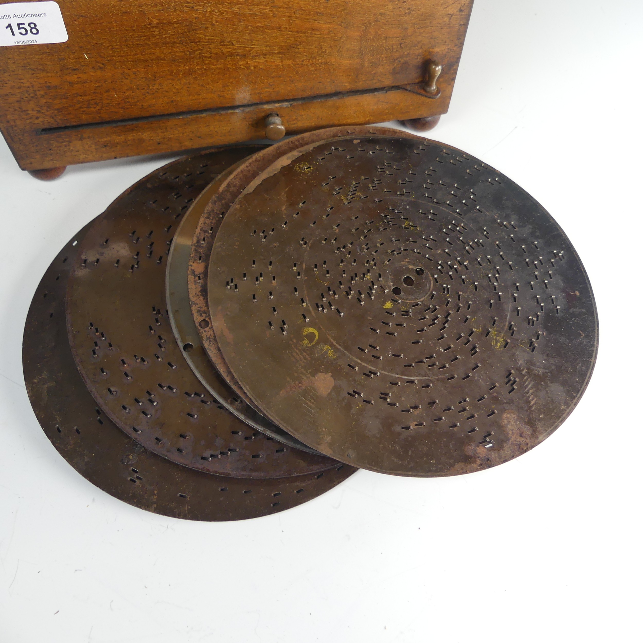 A late 19th century walnut cased Polyphon, with decorative hinged lid, the inside lid with - Image 3 of 6