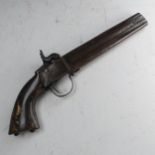 A 19th century double barrelled over and under percussion Pistol, with 6 1/2 inch barrels with