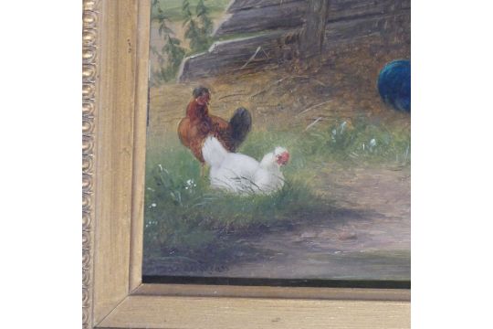 Van Der Strass (20th century), Chickens in a farmyard, and Ducks in a pond, a pair, oil on panel, - Image 5 of 9