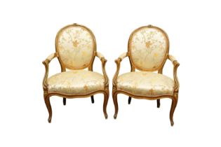A PAIR OF LOUIS XV STYLE FAUTEUIL ARMCHAIRS