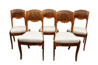 FIVE RUSSIAN EMPIRE STYLE BIRCH DINING CHAIRS, EARLY 19TH CENTURY