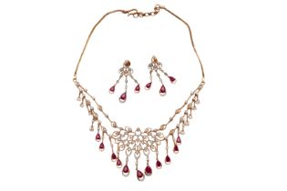 GARNET AND DIAMOND NECKLACE AND EARRINGS