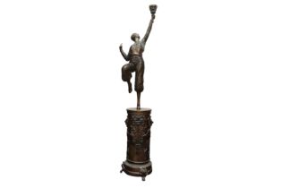 A LARGE ART DECO STYLE BRONZE FIGURAL FLOOR STANDING LAMP