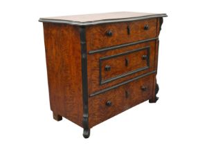 A LATE 19TH CENTURY SATINWOOD AND EBONISED CHEST OF DRAWERS