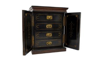 A 19TH CENTURY ZEBRANO WOOD TABLE TOP CABINET