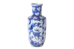 A CHINESE BLUE AND WHITE ROULEAU VASE