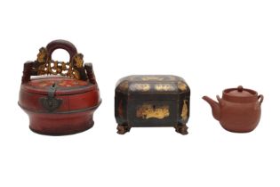 TWO CHINESE BOXES AND A YIXING ZISHA TEAPOT