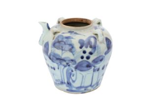 A CHINESE BLUE AND WHITE 'LOTUS POND' TEAPOT