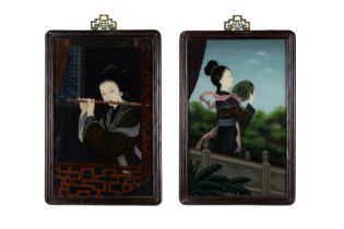 TWO CHINESE REVERSE GLASS PAINTINGS