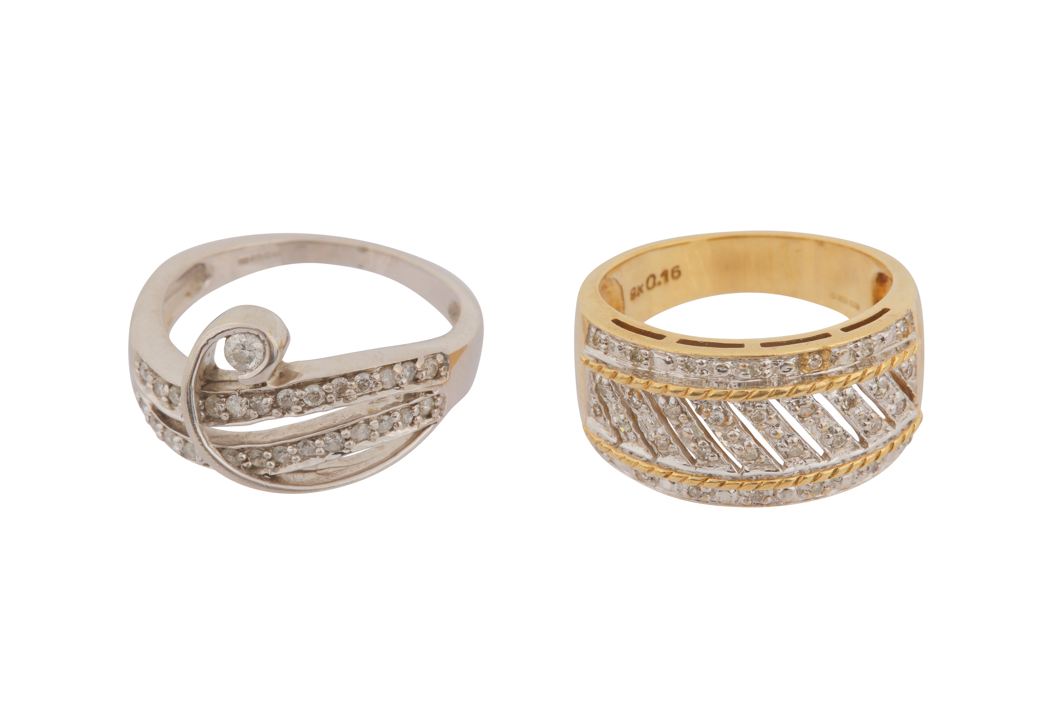 TWO 9CT GOLD DIAMOND RINGS