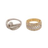 TWO 9CT GOLD DIAMOND RINGS