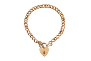 A 9CT HEART PADLOCK BRACELET